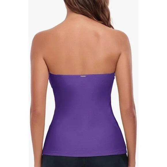NEW Relleciga Dark Purple Large Ruched Tankini Top‎ Tummy Control - Picture 6 of 9
